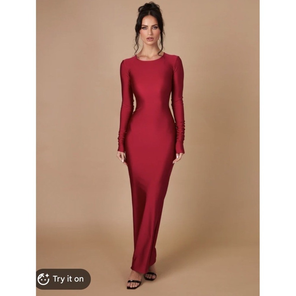 Marbl. Dubai Contour Maxi Dress Women's Medium Long Sleeves Stretch Sheath NWT